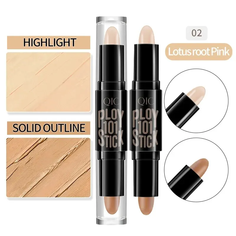 Double Head Contour Stick com escova, rosto, sombra de nariz, creme, contorno, caneta, duradoura, impermeável, bronzeador, maquiagem, cosméticos