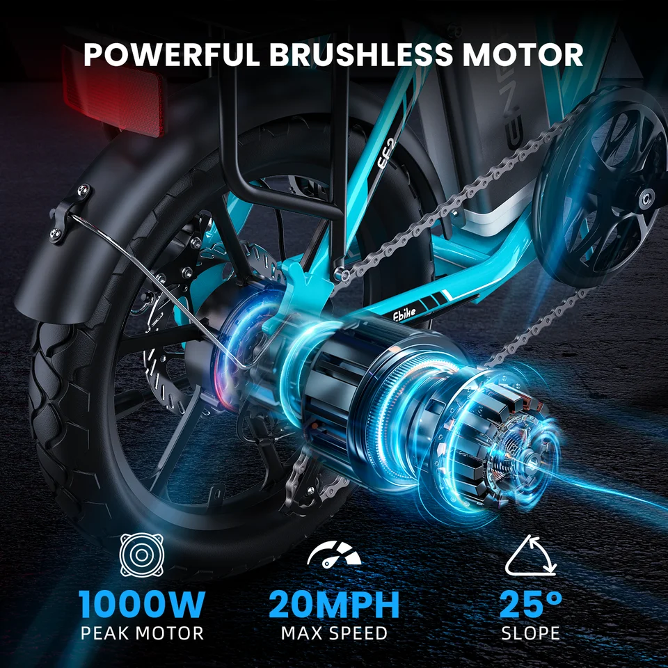Folding Electric Bike for Adults 16" 1000W Peak 36V 13.5Ah UL Battery 40Miles 20MPH City Commuter Ebike Dual Disc Brakes 3 Riding Modes image 6
