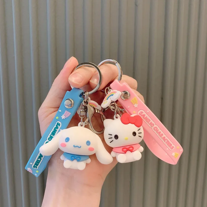 Sanrio Hello Kitty Keychain Cute Cartoon Melody Kuromi Cinnamoroll Doll Pendant Decoration Keyring Jewelry Girl&Child Gifts Toy