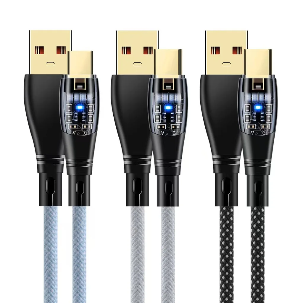 Fast charging line, new transparent luminous mechanical head data cable suitable for Huawei and smartphone Type-C