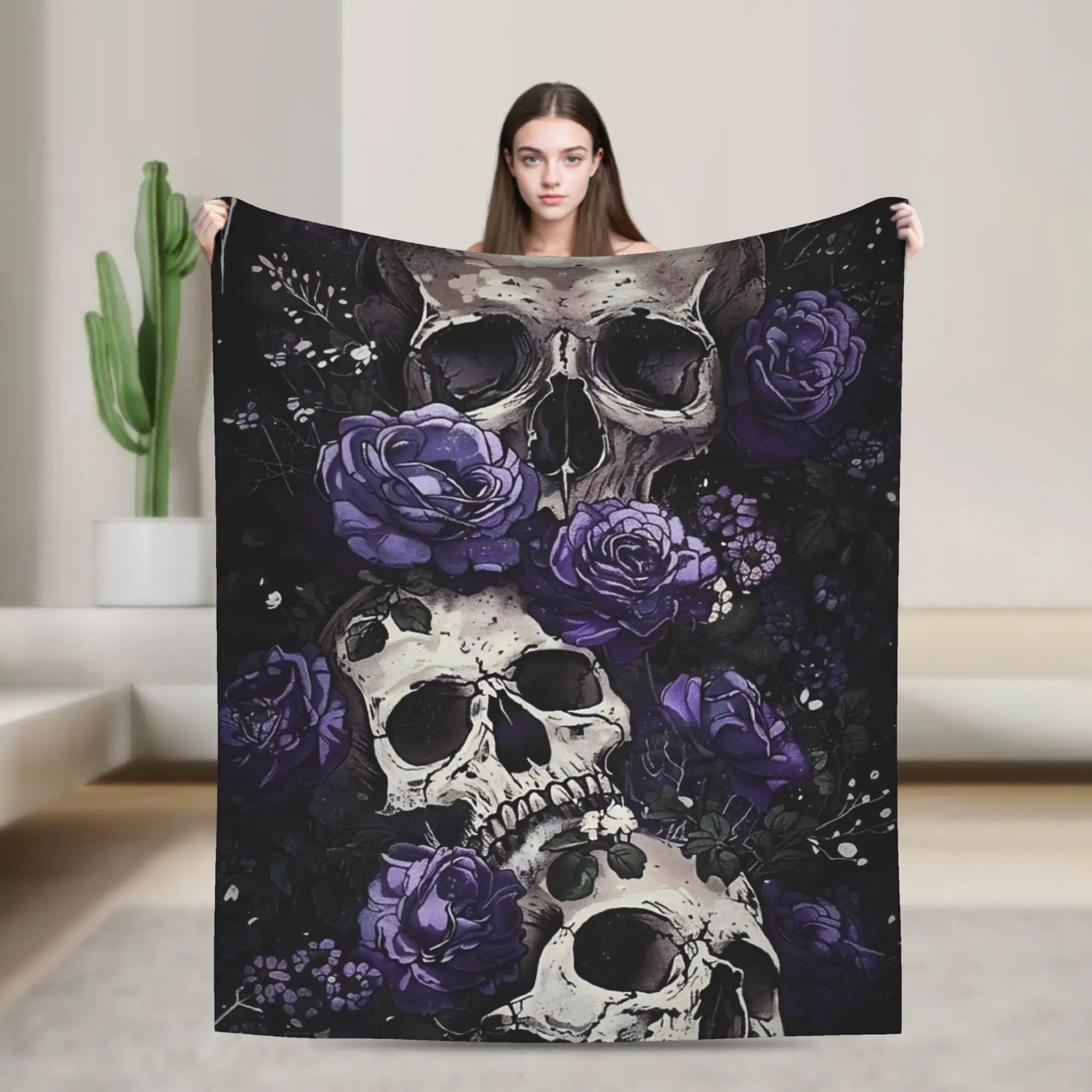 Halloween Skulls And Flowers Gothic Goth Blanket Multi-size Super Soft Cozy  Throw Blankets for Couch Sofa and Bed