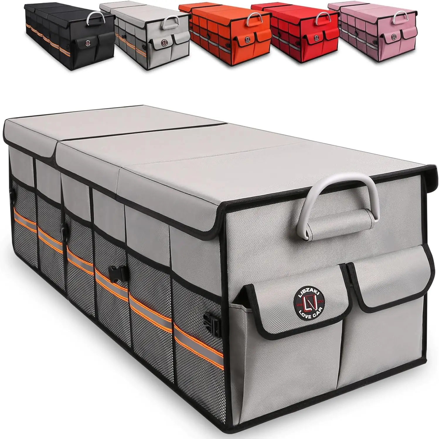 

Large SUV Trunk Organizer with Non-Slip Waterproof Design, Collapsible Multi-Compartment Storage in Gray