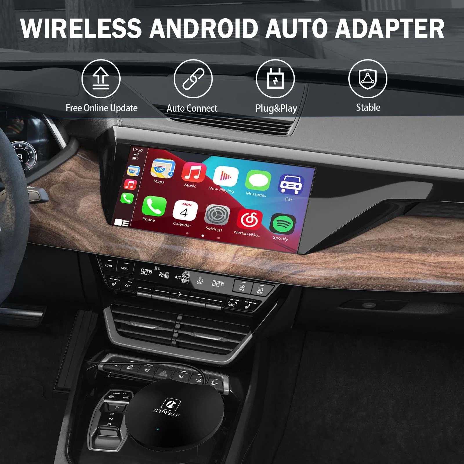 Auformer Newest Wireless Android Auto Adapter Bluetooth Ai Box For Audi VW Benz Kia Honda Toyota Ford Link Your Phone To Car