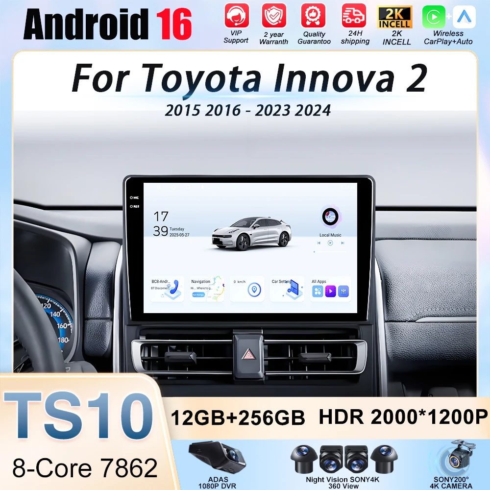 9inch Android 16 Car Radio For Toyota Innova 2 2015 2016 - 2023 2024 Wireless CarPlay GPS Navigation Wifi Android Auto FM AM DSP