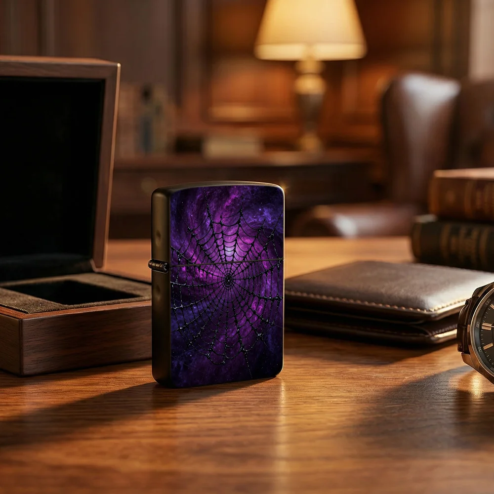 Cosmic gothic Flip Top Lighter lighters vintage Purple Galaxy Spider Web Nebula Space Art Print lighters for smokers Daily