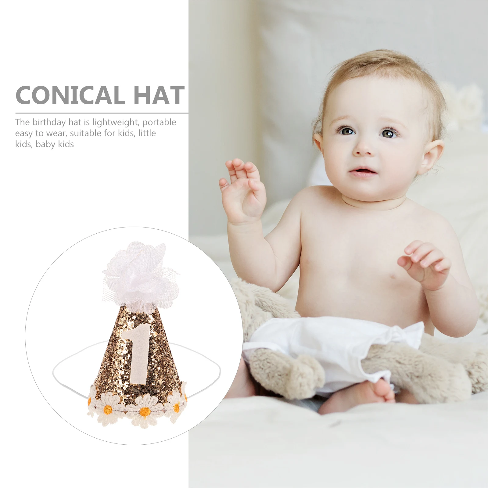 

Flower Birthday Hat Glitter Kids Baby 1st Party Celebration Cap Cloth Prop Headwear Child Photo Party Hats
