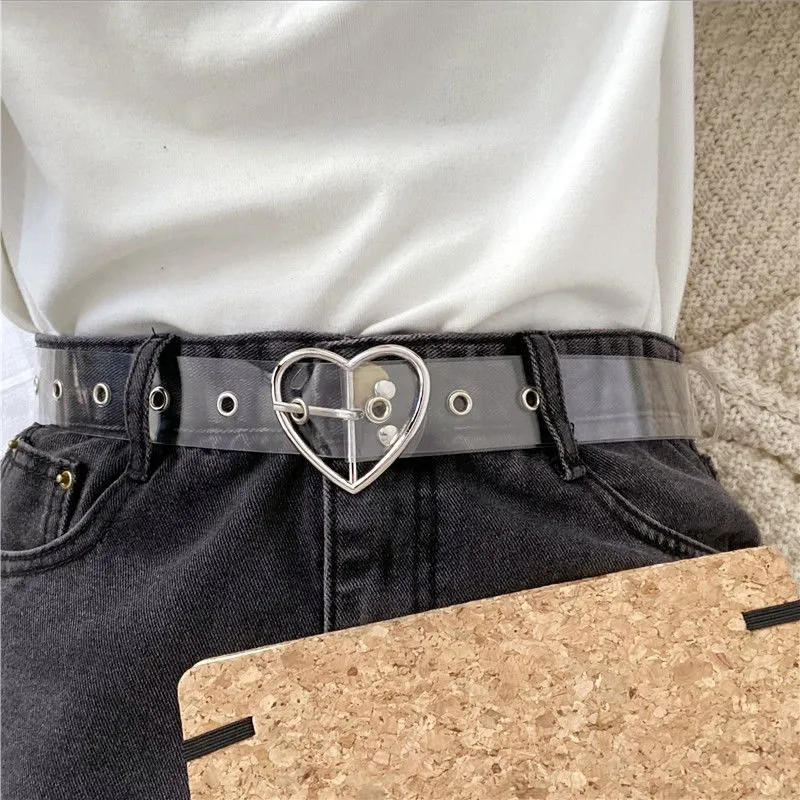 Fashion Women Transparent Invisible Waistband Clear Round Square Heart Pin Buckle Wide Waist Strap Ladies Punk Waist Belt New