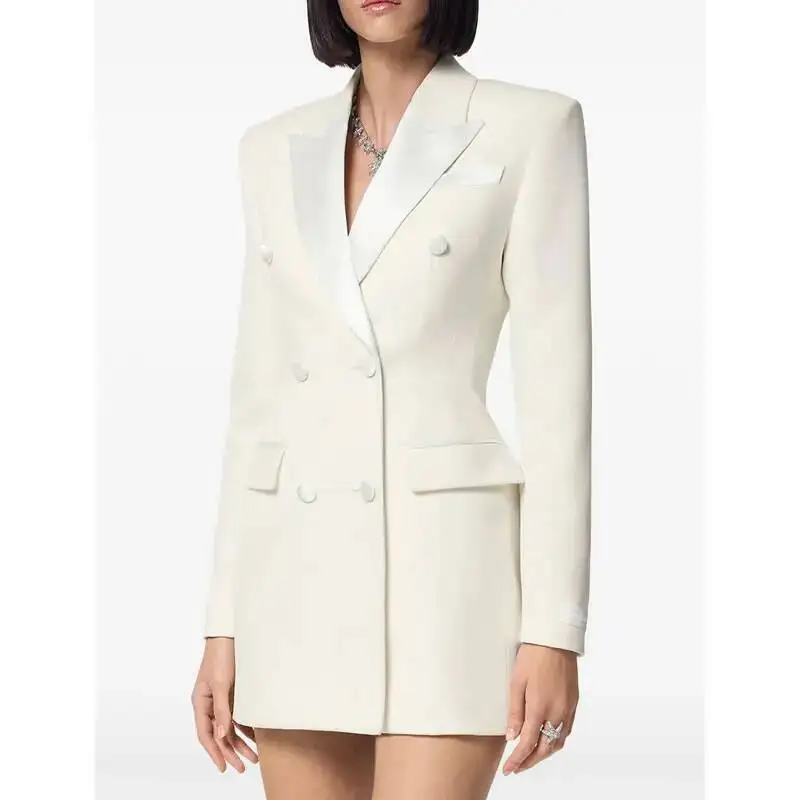 

Новое женское белое модное двубортное пальто с отложным воротником и длинными рукавами