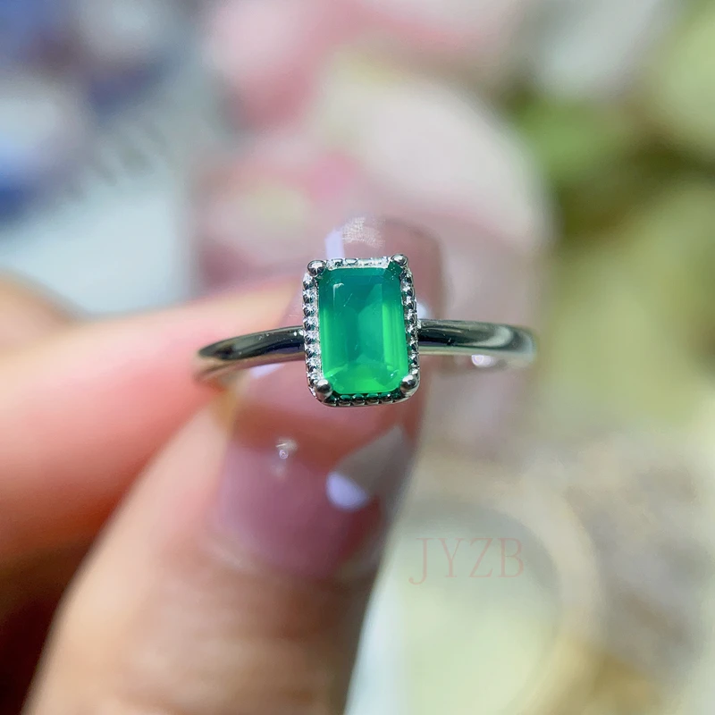 

100% Natural emerald 4*6mm 925 Silver Ring Female Oval White Ring Party Female ring Anniversary wedding jewelry gift