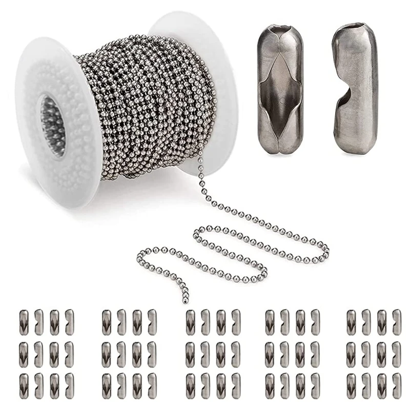 

2.4Mm Ball Bead Chain 52 FT, Stainless Steel Ball Chains With 100 Pcs Connectors, DIY Necklace Jewelry Making Craft