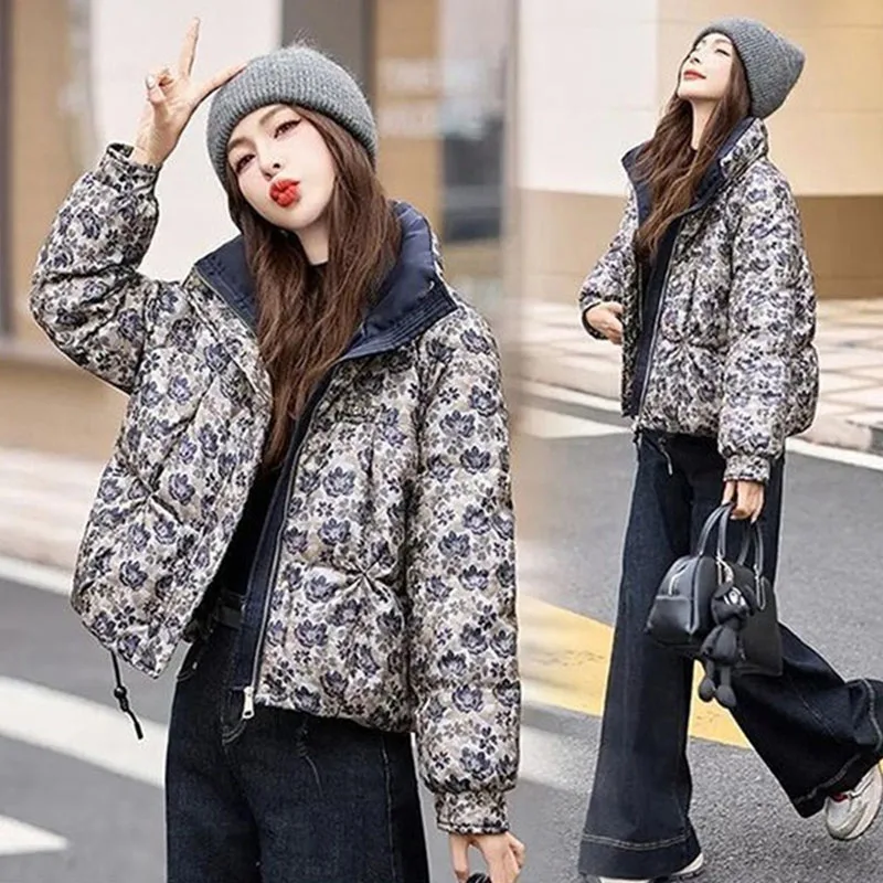 

Модная короткая куртка с принтом, женская новая зимняя парка, утепленное пуховое хлопковое пальто, парки, женская повседневная верхняя одежда, женское пальто