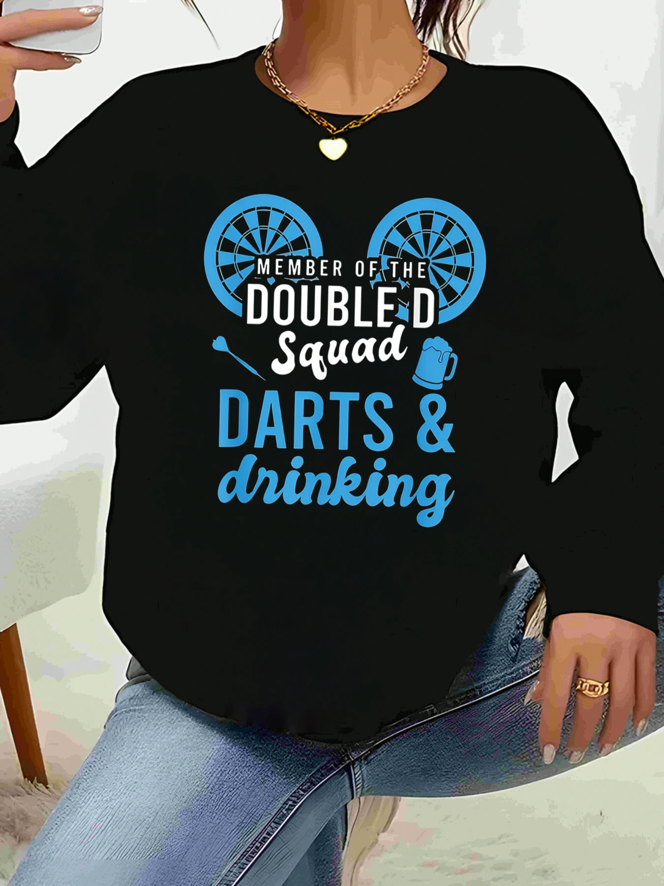 เสื้อยืดแขนยาวพิมพ์ลายปาเป้าและเครื่องดื่มสำหรับผู้หญิงชุดลำลองสำหรับงานปาร์ตี้