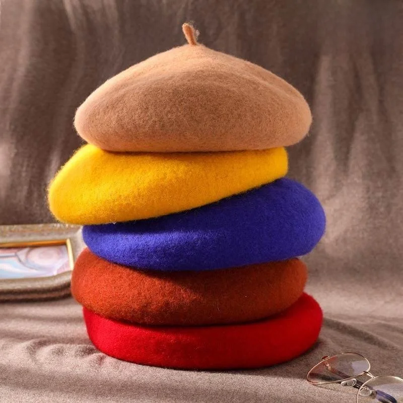 Warm Woolen Beret Hat for Women Winter Versatile Artist Style Japanese Artistic All-Match Beanie Cap Female Adult Size