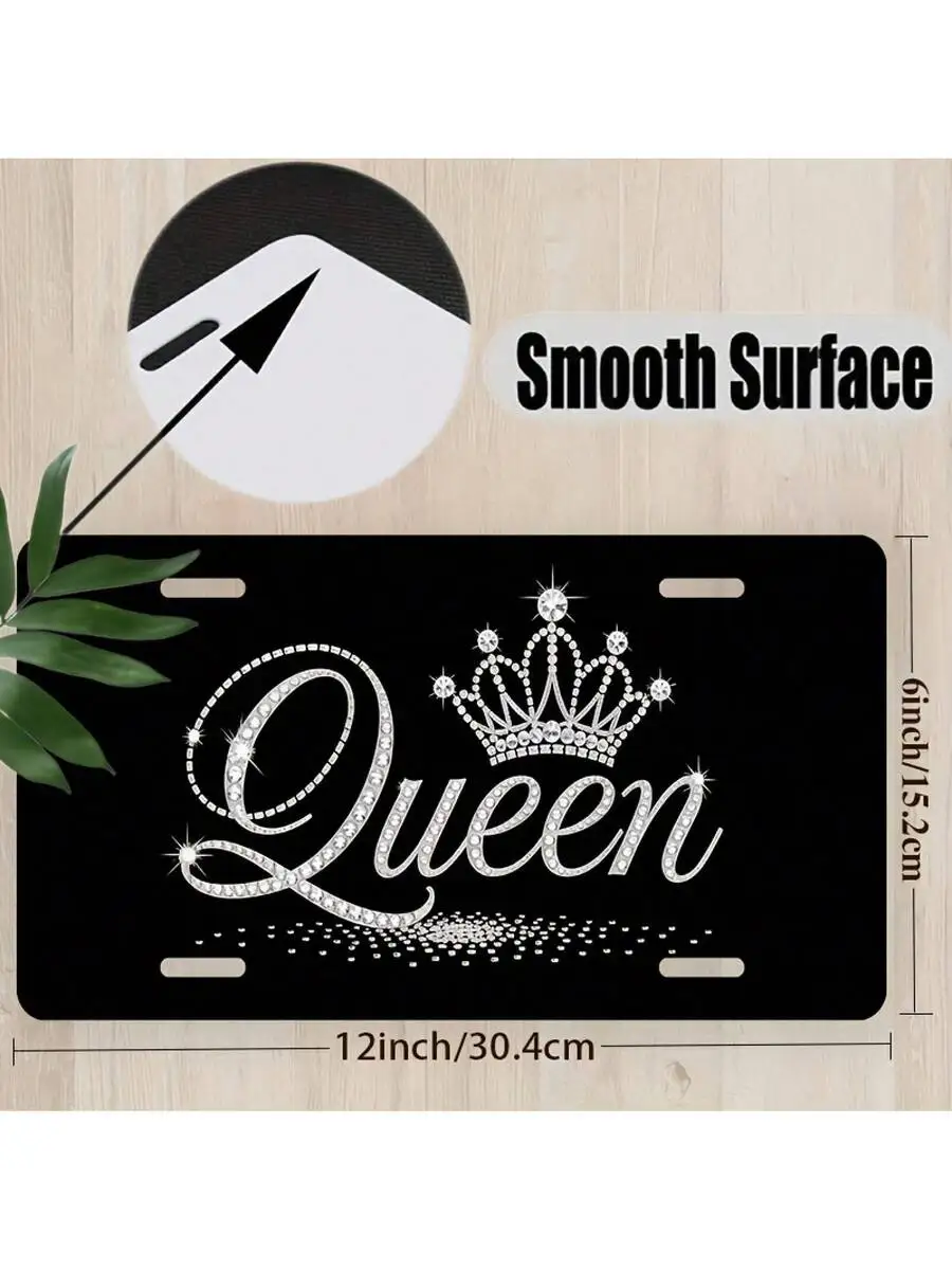 1pc, Sparkling Queen Front License Plate Covers & Frames, Aluminum License Plate Covers & Frames, Funny Standard Plates