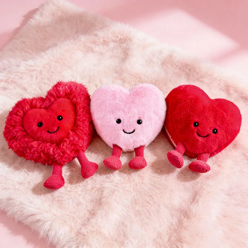 Peluche a forma di cuore morbido, adorabili bambole a forma di cuore rosso rosa sorridente, simpatici peluche regalo di San Valentino per la decorazione della casa della fidanzata