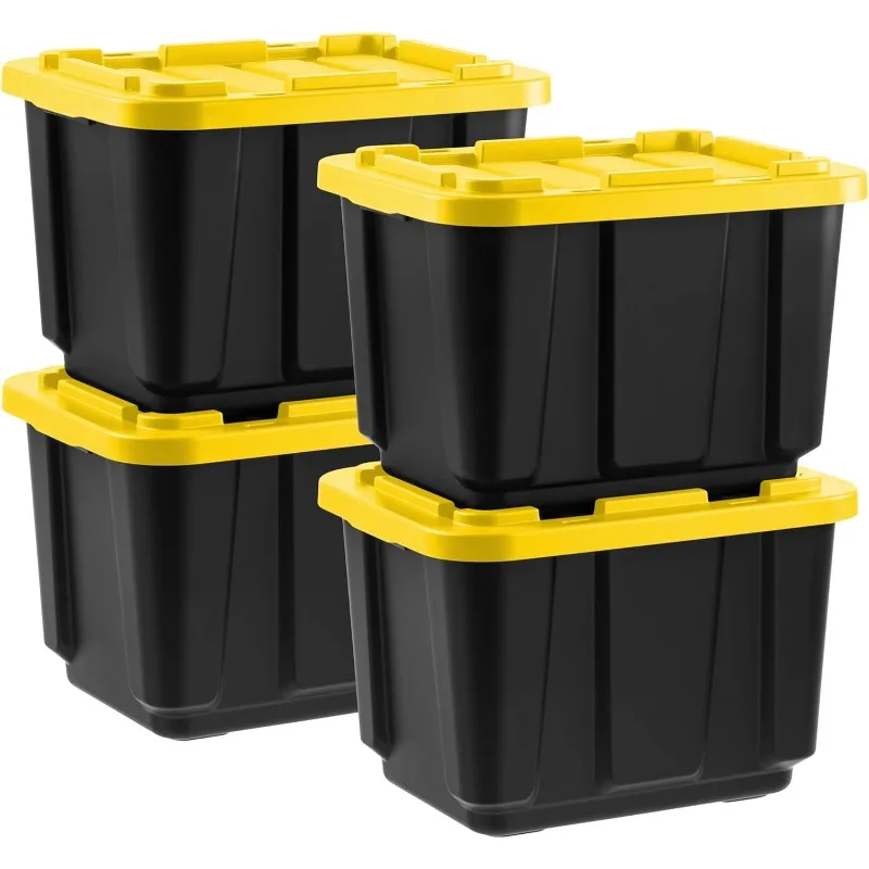 

12 Gallon Heavy Duty Truck Bed Toolbox Storage Tote Bins with Lids,Tough Snap On Lid Stackable Industrial Rugged Tubs