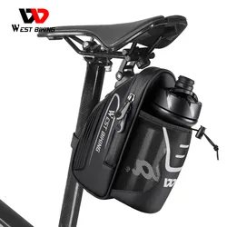 WEST BIKING Waterproof Bicycle Saddle Bag With Water Bottle Pocket MTB Road Bike Rear Seat Bags Reflective Cycling Tail Bag