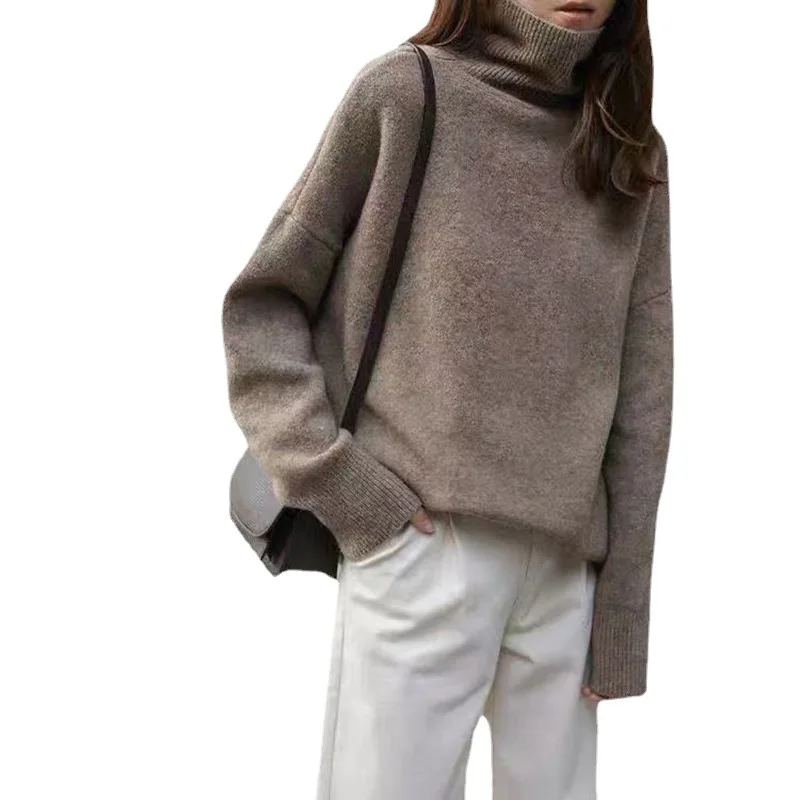 MsChuh Women's Turtleneck Sweater Loose Chic Autumn Winter New 2026 Long Sleeve Knitted Bottoming Shirt Thicken Warm Jumper Tops