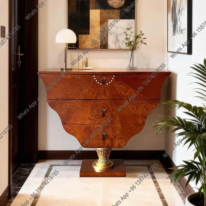 

Italian light luxury solid wood entrance cabinet medieval entrance table decoration cabinet luxury art entrance table