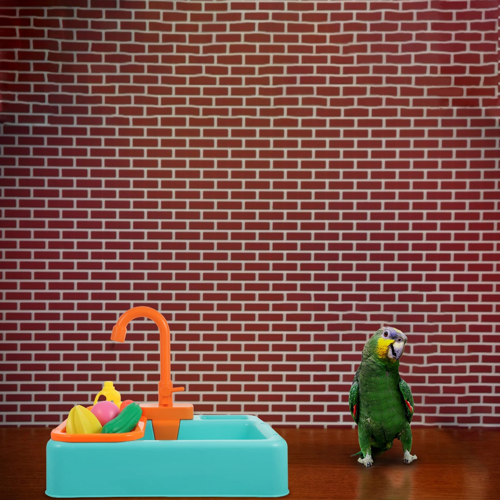 Vasca da bagno per uccelli Lavabo doccia automatico verde per gabbia per pappagalli Giocattolo Uccelli di medie dimensioni Design luminoso Materiale sicuro