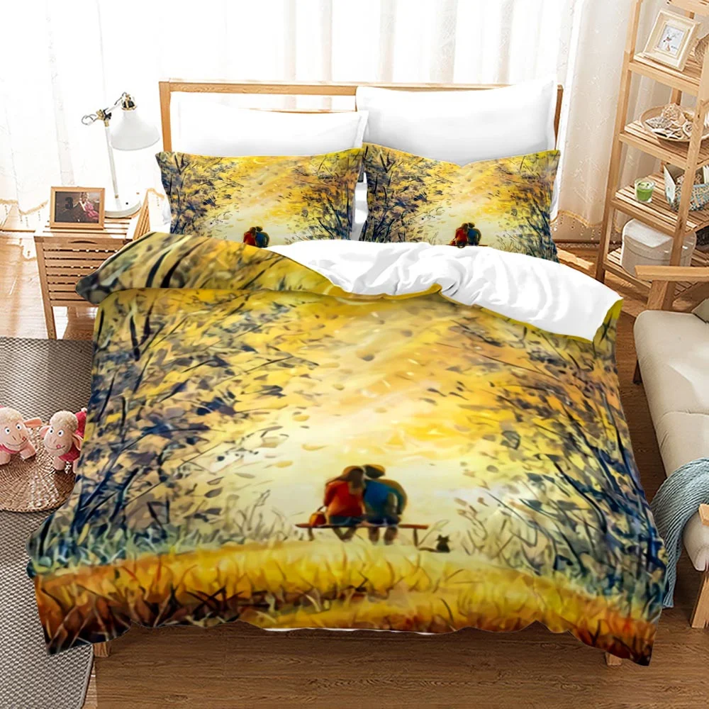 

Couple Theme Duvet Cover Set Valentine's Day Present For Couple Wife Polyester Bedding Set King Queen Full Size Comforter Cover