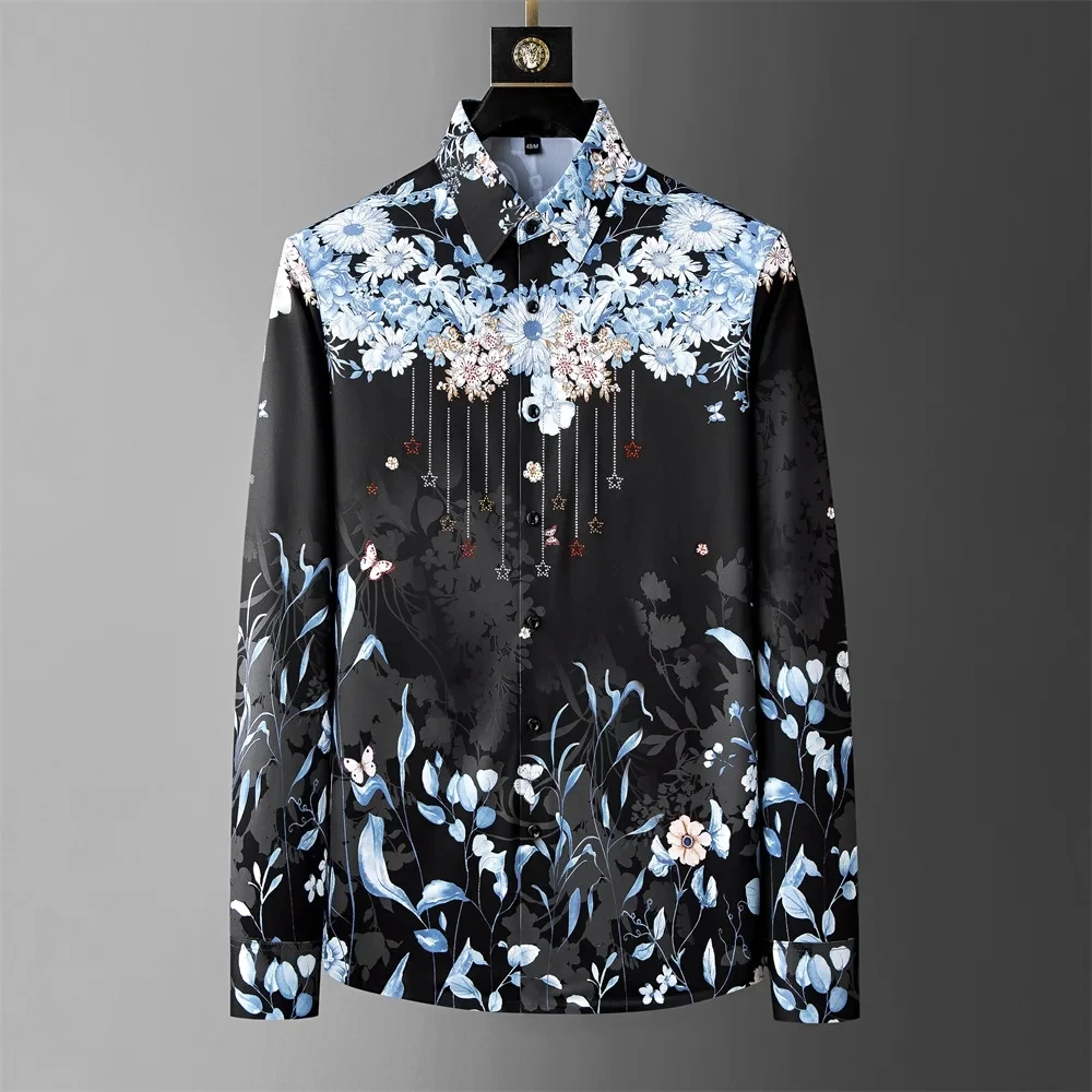 Luxury Printed Shirt Men's Long Sleeve Casual Shirt High Quality Fashion Premium Korean Version Top Large Size Men's Clothing