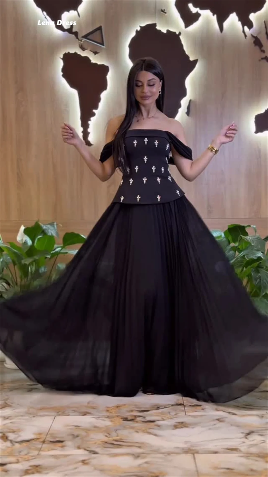 

Lena Customized Evening Dresses Woman Elegant Luxury 2025 Dresses for Special Occasions Black Rhinestone A-line Prom Dress Party