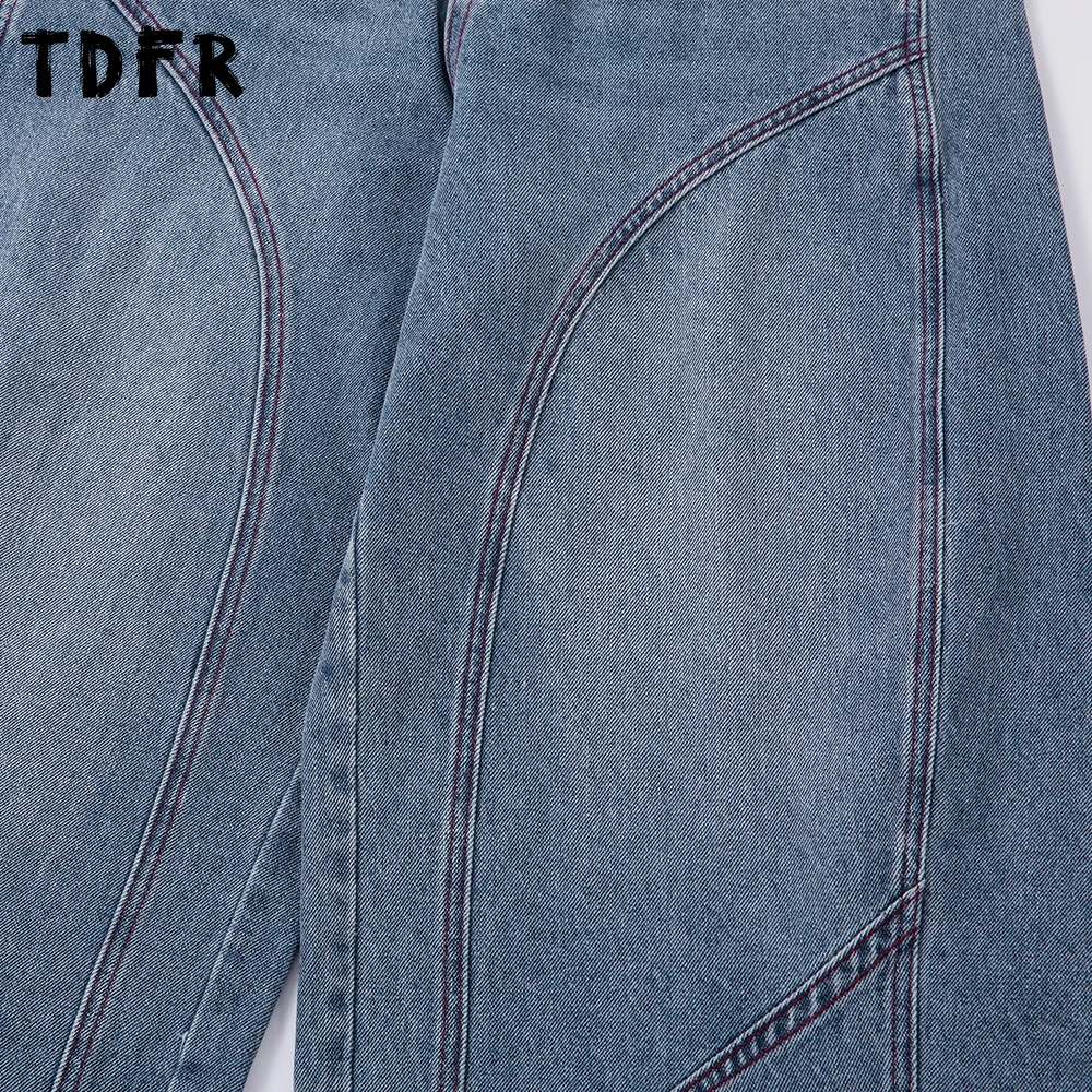 أعلى غرزة تقسم الموز الجينز الرجال الرجعية غسلها المتعثرة الشارع الشهير فضفاض واسعة الساق الدنيم السراويل الرجال