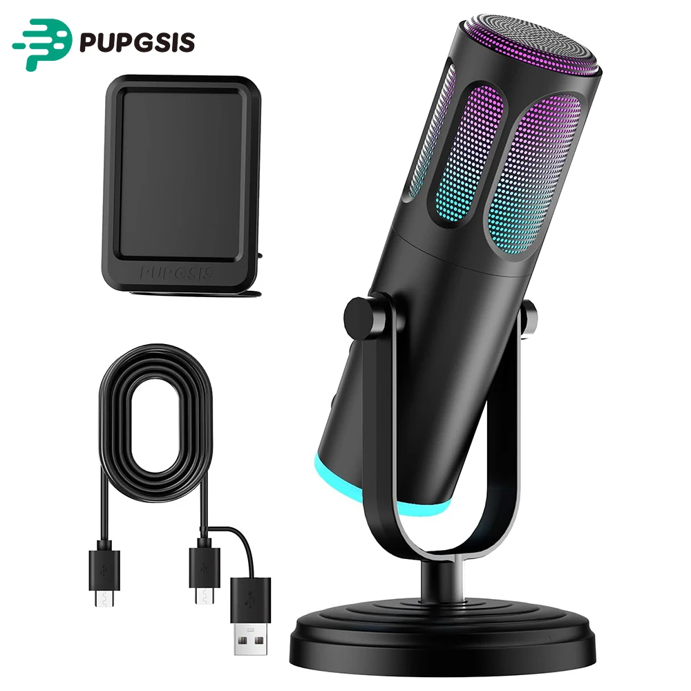 

USB-микрофон PUPGSIS для ПК, игровой микрофон для стриминга, подкастов, Twitch, YouTube, Discord на Mac и Windows, конденсаторный микрофон для записи