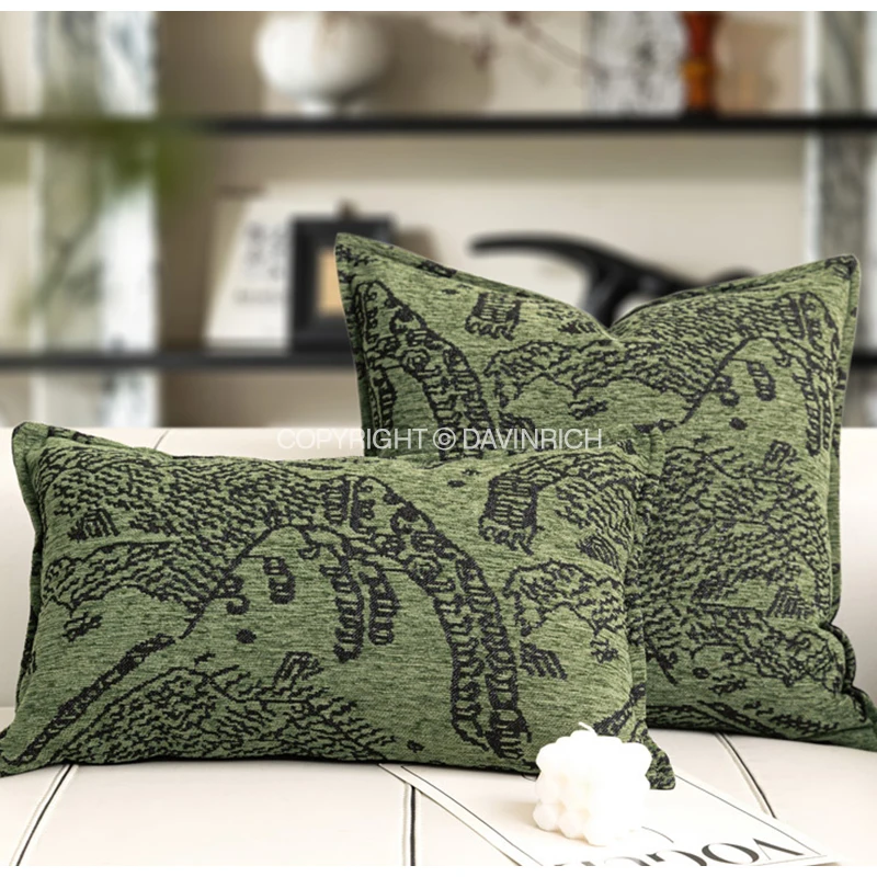 DAVINRICH Mountain Tiger Themed Heavy Embroidered Pillow Covers Luxury Italian Style Accent Cushion Case For Villa Hotel Office