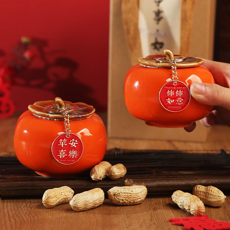 House Warming Ceramic Persimmons Tea Cans Candy Jar Home Decoration Ornaments Home Moving Ceremony Supplies Miniatures Full Set