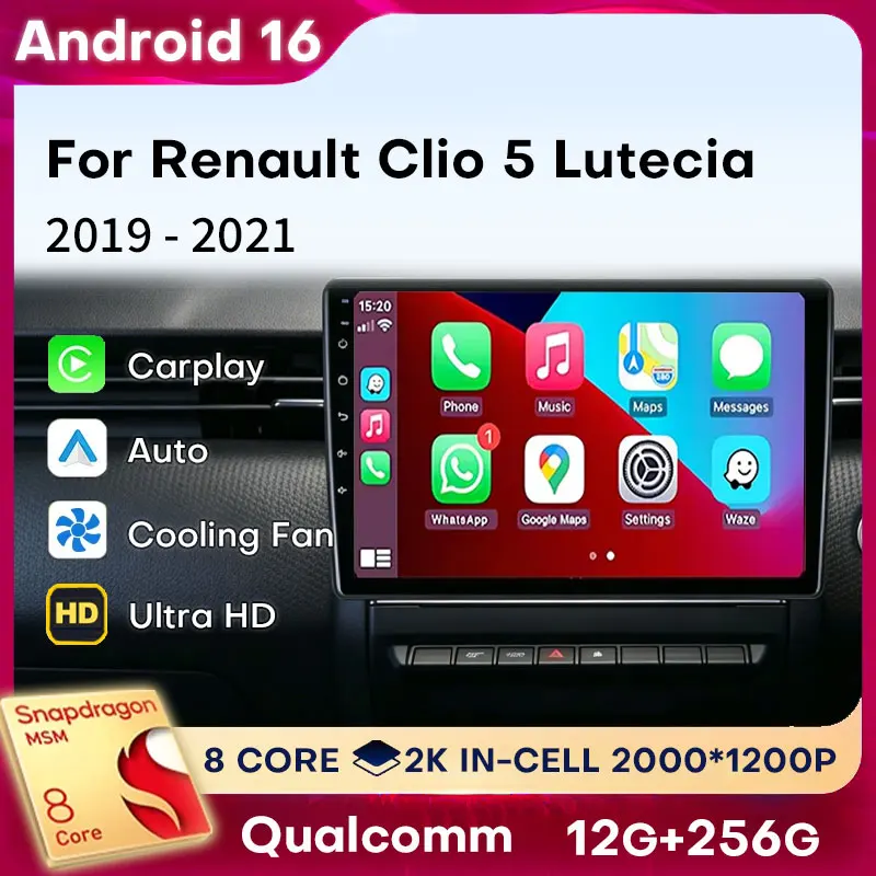 Car Radio Android 16 For Renault Clio 5 Lutecia 2019 - 2021 GPS Multimedia Player Navi Wireless Carplay Auto DSP Head Unit Video