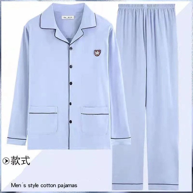 

【 Cotton Sensation 】 Men's long sleeved pajamas with cotton sensation, spring and autumn men's thin style, middle-aged home clot