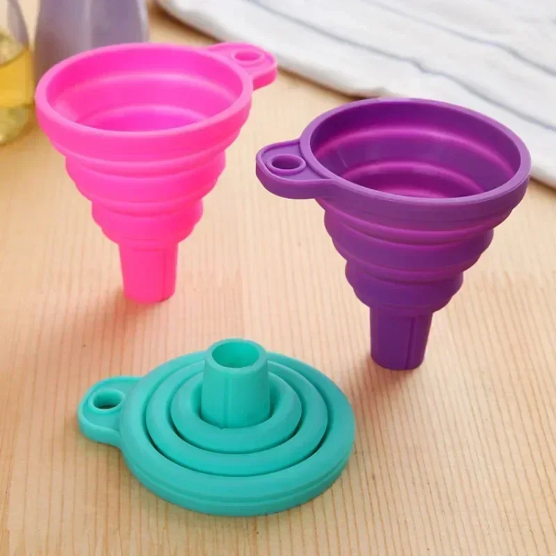 xgnvpy Household Collapsible Telescopic Funnel Kitchen Oil Spill Protection Candy Hues High Heat Resistant Long Neck Design