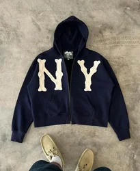 Avrupa ve amerikan Trendy marka moda ceket mektup işlemeli boy Hoodie erkekler Y2k Harajuku Retro fermuar kazak