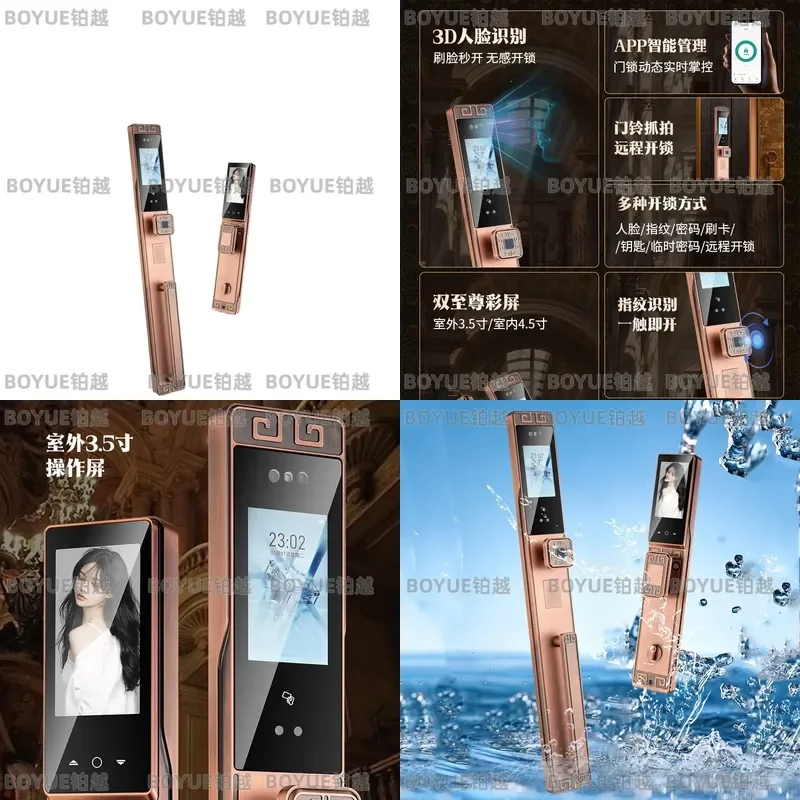 Luxury Chinese Villa Double Door 3D Face Recognition Smart Lock Waterproof Sunscreen Password Automatic Visual Electronic