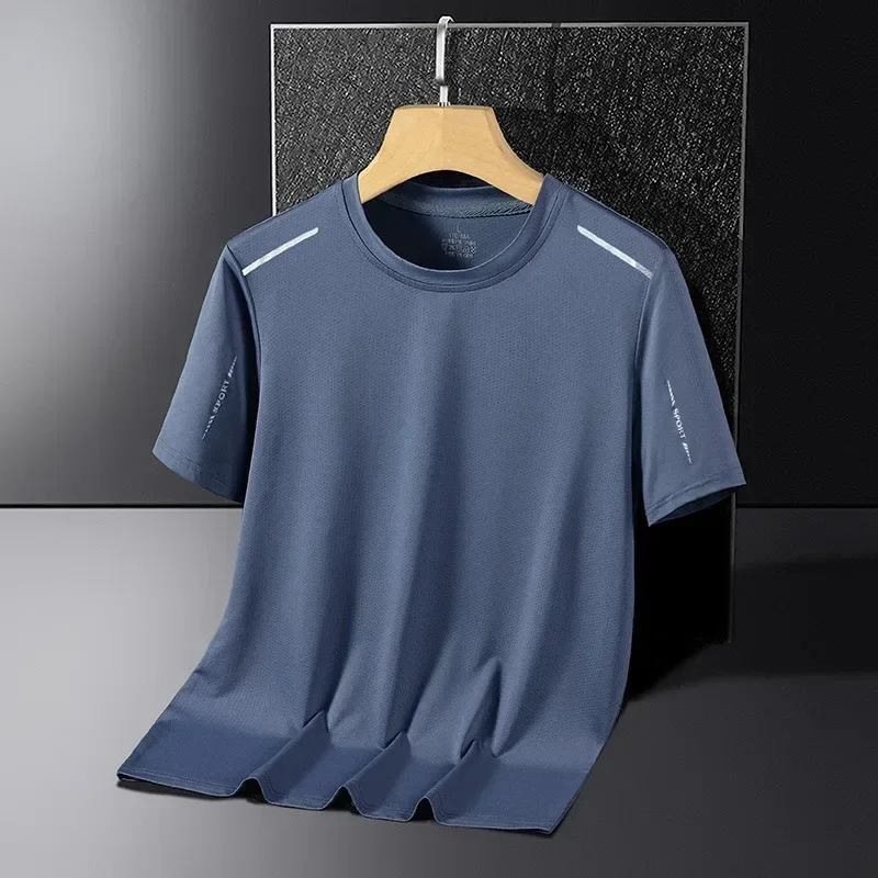 Quick Dry Ice Silk Sports Short Sleeves Men\'s T-shirt Summer Thin Mesh Air Conditioning Shirt Simple Versatile Body T-shirt Men