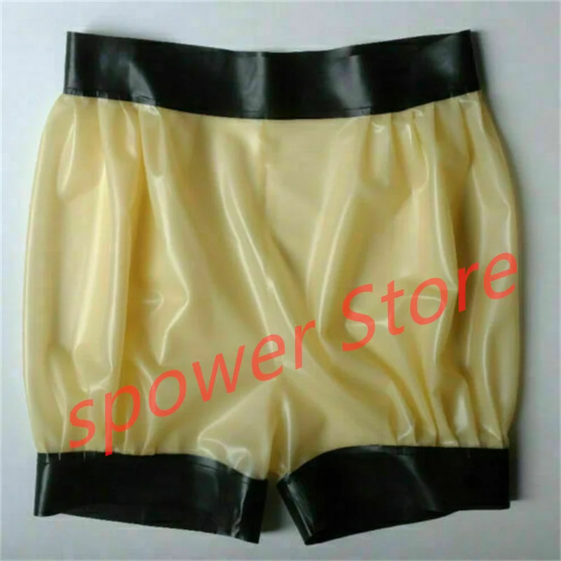 

Latex Boxer Panties Sexy Fetish Rubber Shorts Transparent with Black Lingerie Underwear Handmade Cosplay Costume for Men
