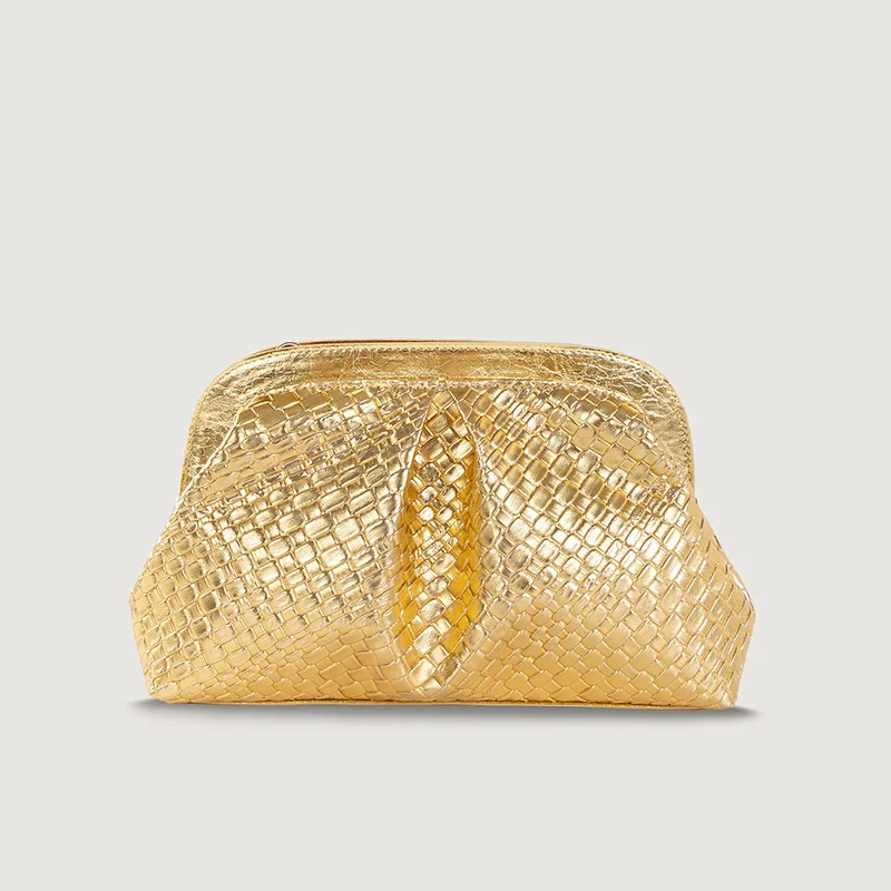 

Golden High-quality Woven Texture Bag High-end Dinner Party Hand-held Crossbody Bag With Shoulder Strap