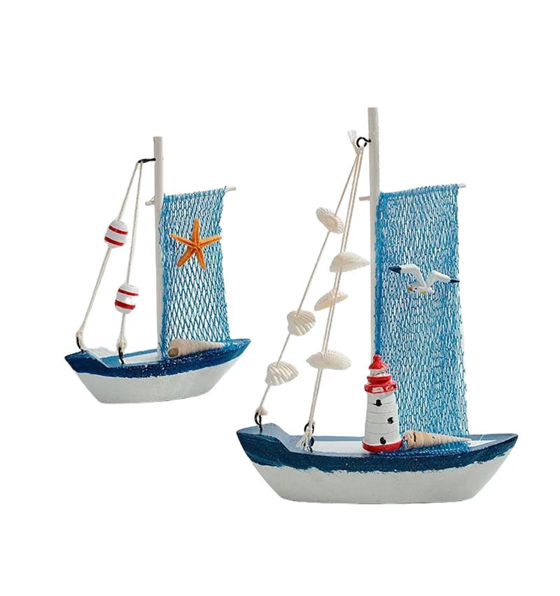 1pc Small Wooden Boat Sea Decoration Boats Ornament Decor Resin Sailboat Model Nautical Themed Decorative Adorn