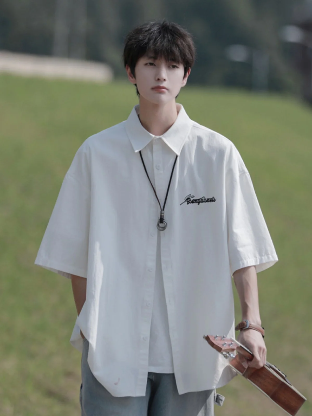 

Summer Men's ort Sve irt Casual f Sve Youth Faion Brand Loose Fit Breathable Thin Cotton Top for Teens