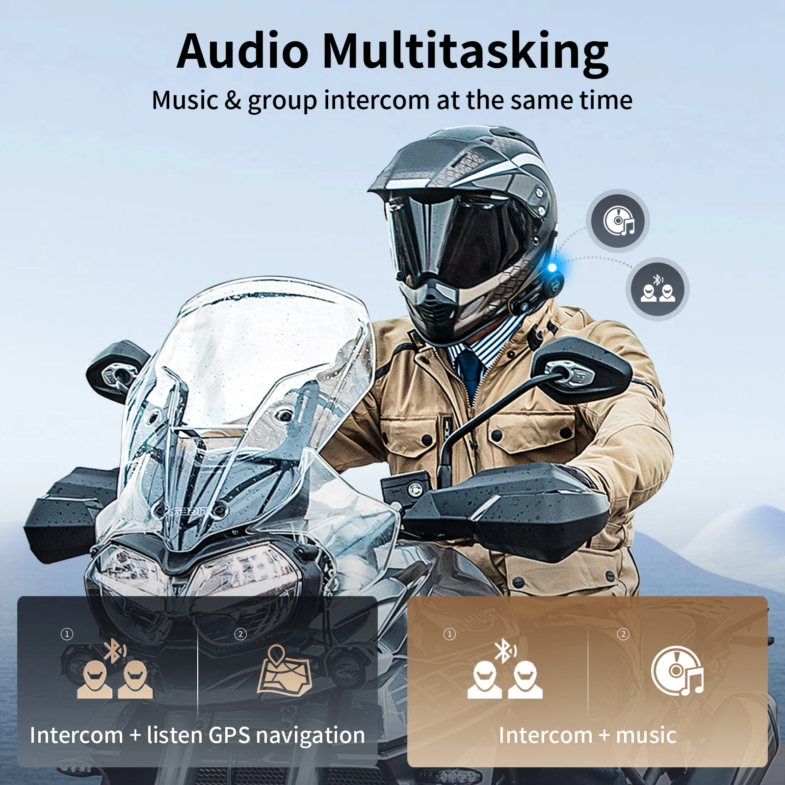 Fodsports FX8 Pro Motocicleta Intercomunicador Bluetooth Casco Auricular Bluetooth 10 Riders 2000M Interphone, Compartir Música ,Chip Dual,Radio FM.