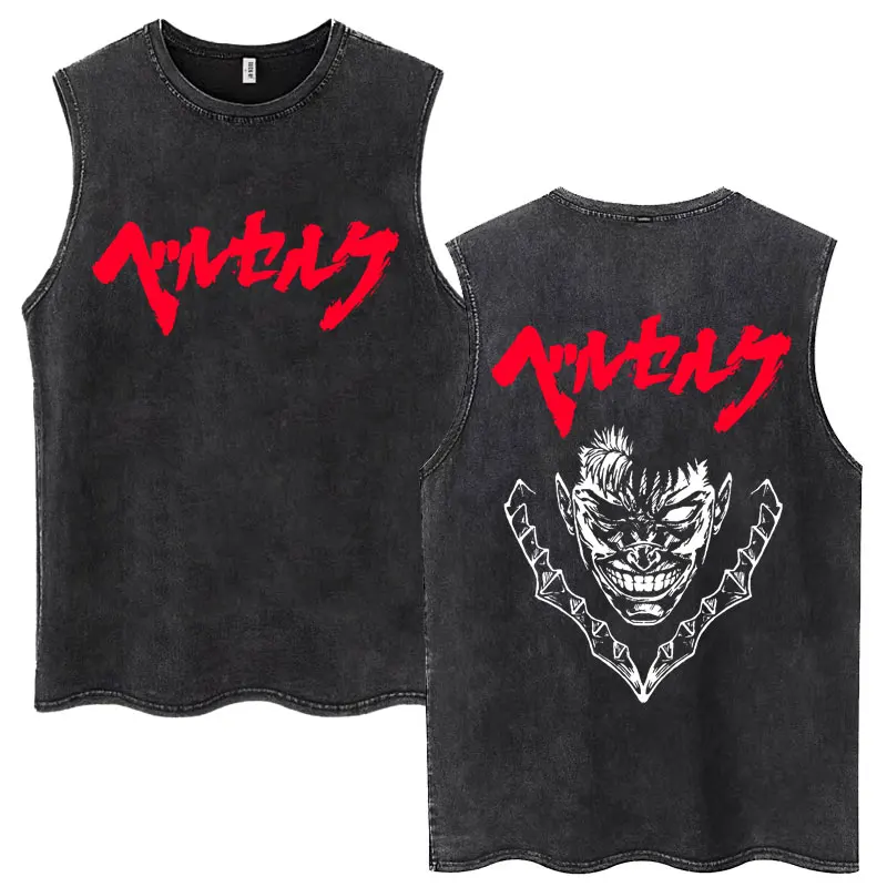 Anime Berserk Guts Gewaschen Harajuku Tank Tops Retro Manga Gatsu Griffith Zodd Ärmellose T Shirts Unisex Baumwolle Übergroßen T-Shirt