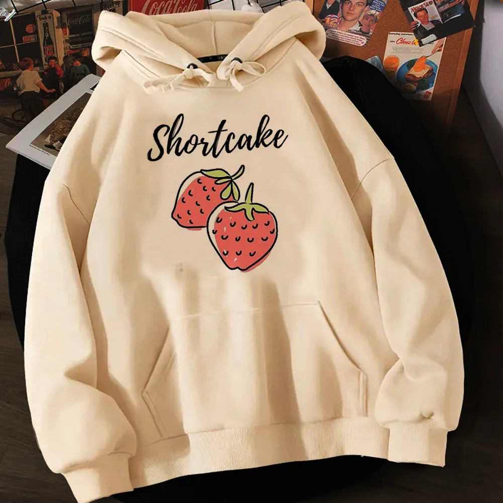 strawberry hoodies women Fleece Winter aesthetic long sleeve top Hood women Korean style clothes