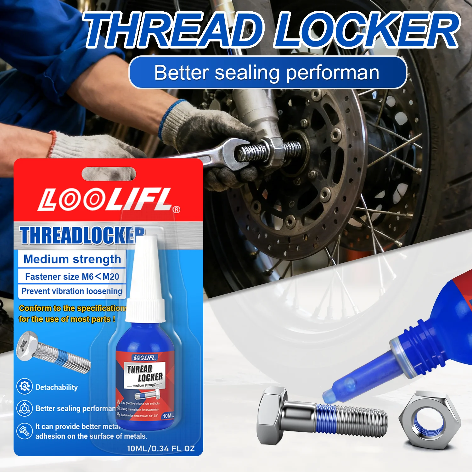 LOOLIFL10ml Threadlocker Anaerobic Glues Anti Loose Screw Glues Fastening Quickly Cured Thread Locking Agent Sealant for Screws