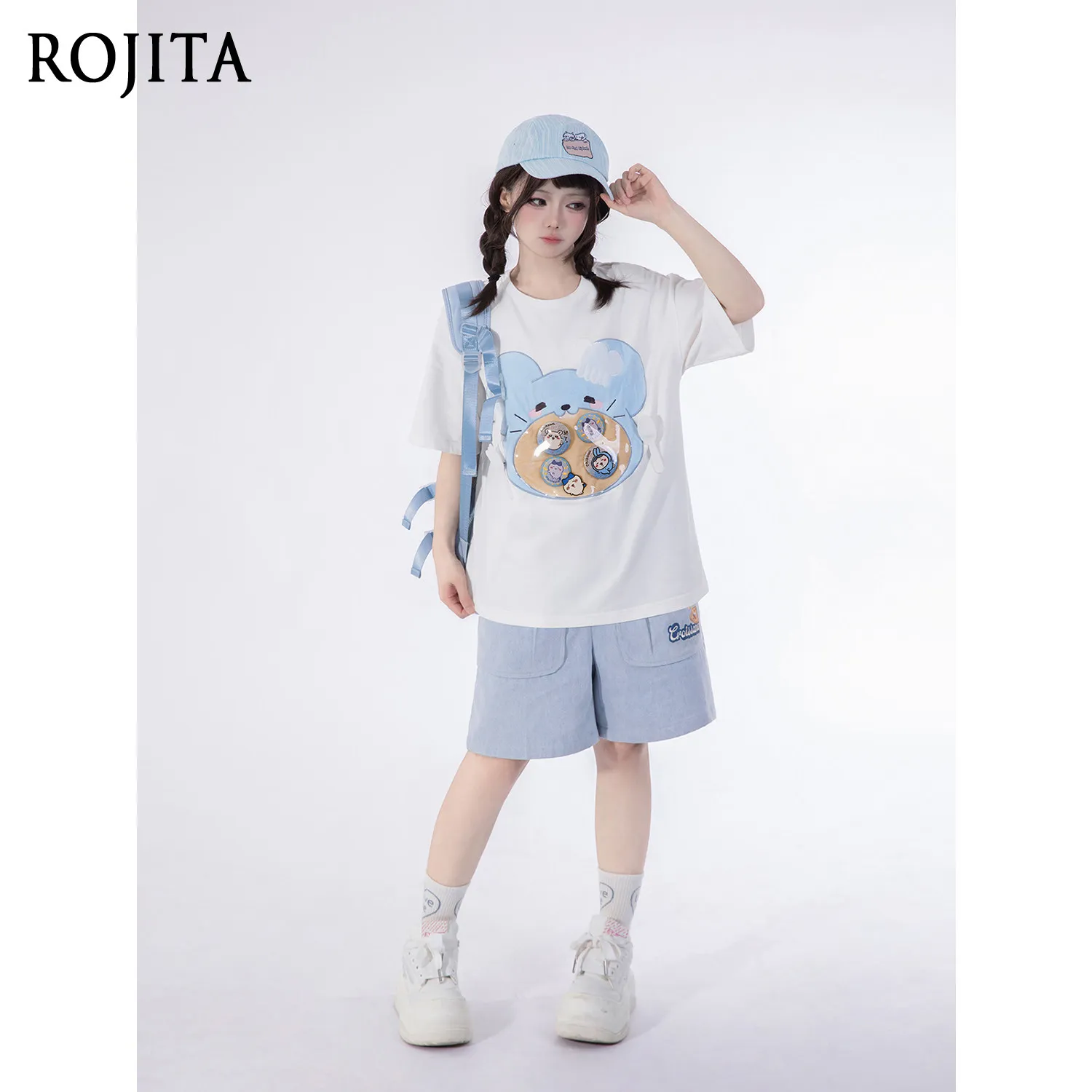 

Little Animal Pain T аниме Otaku T 3D нашивка с вышивкой из чистого хлопка, простая милая свободная футболка с короткими рукавами, женская одежда