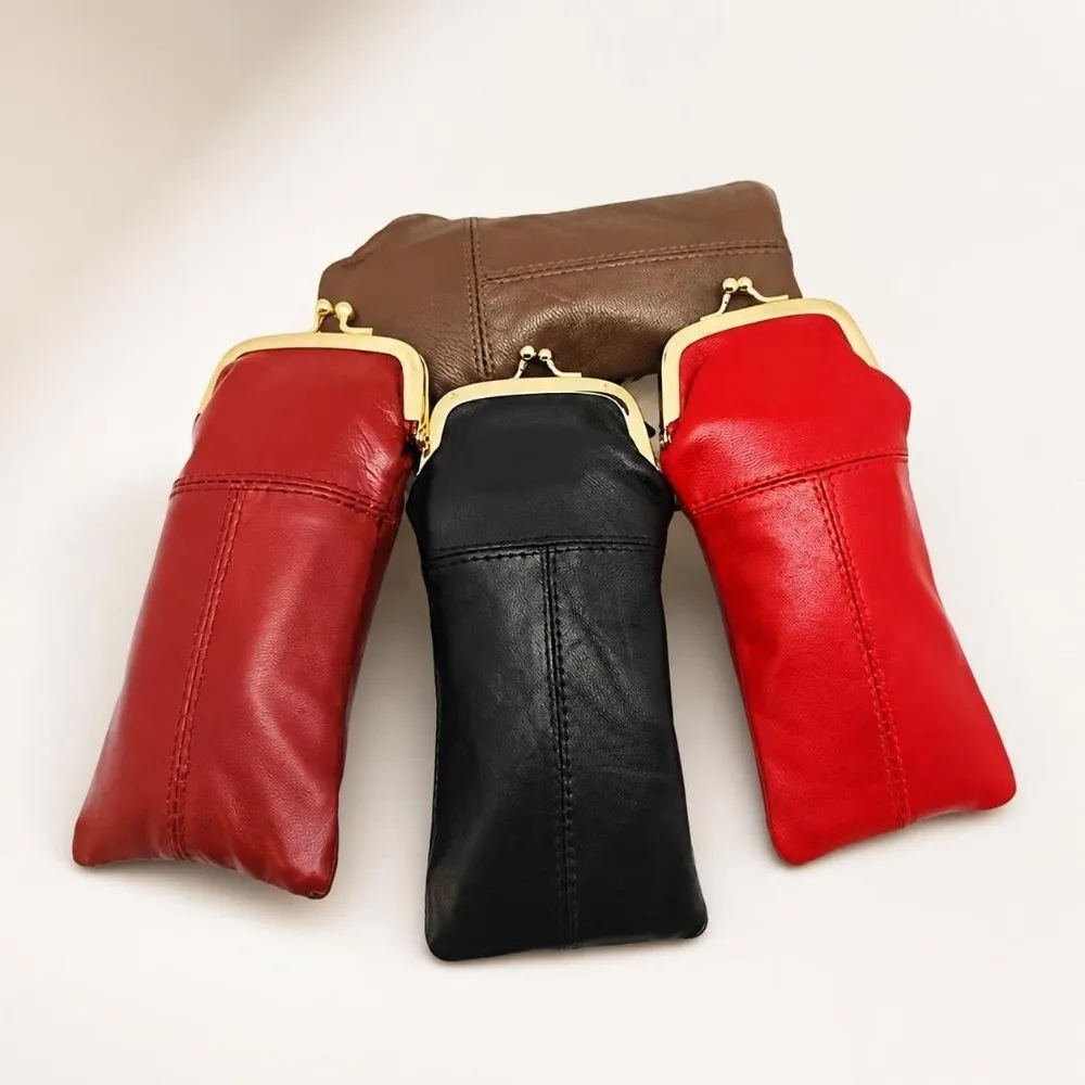 Vintage Kiss Lock Coin Purse Large Capacity Multi-Functional Eyeglasses Bag PU Leather Storage Bag Women Girl