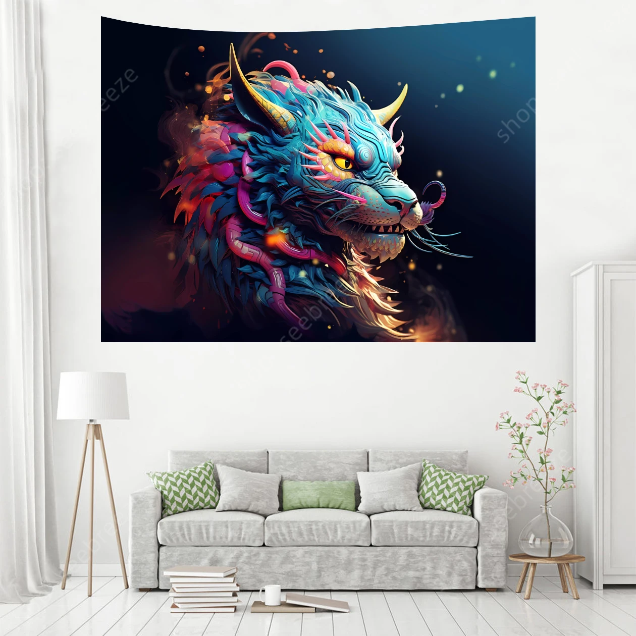 1pc  Psychedelic Dragon Tapestry, Modern Chemical Fiber Tapestry Poster Wall Hung Bedroom Aesthetics