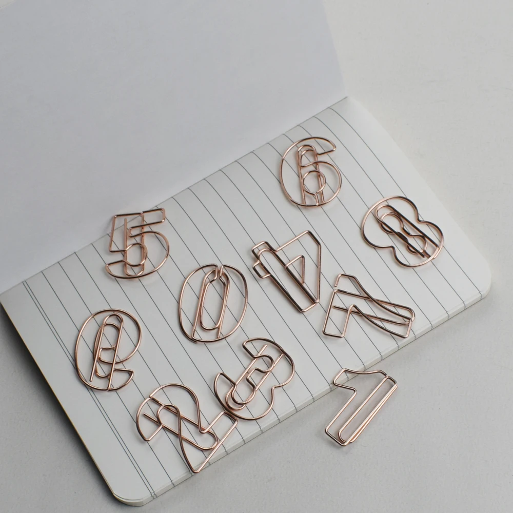 10pcs/Set Metallic Wire-formed 0-9 Number-shaped Paper Clip Bookmarks Paperclips Office Stationery School Supplies