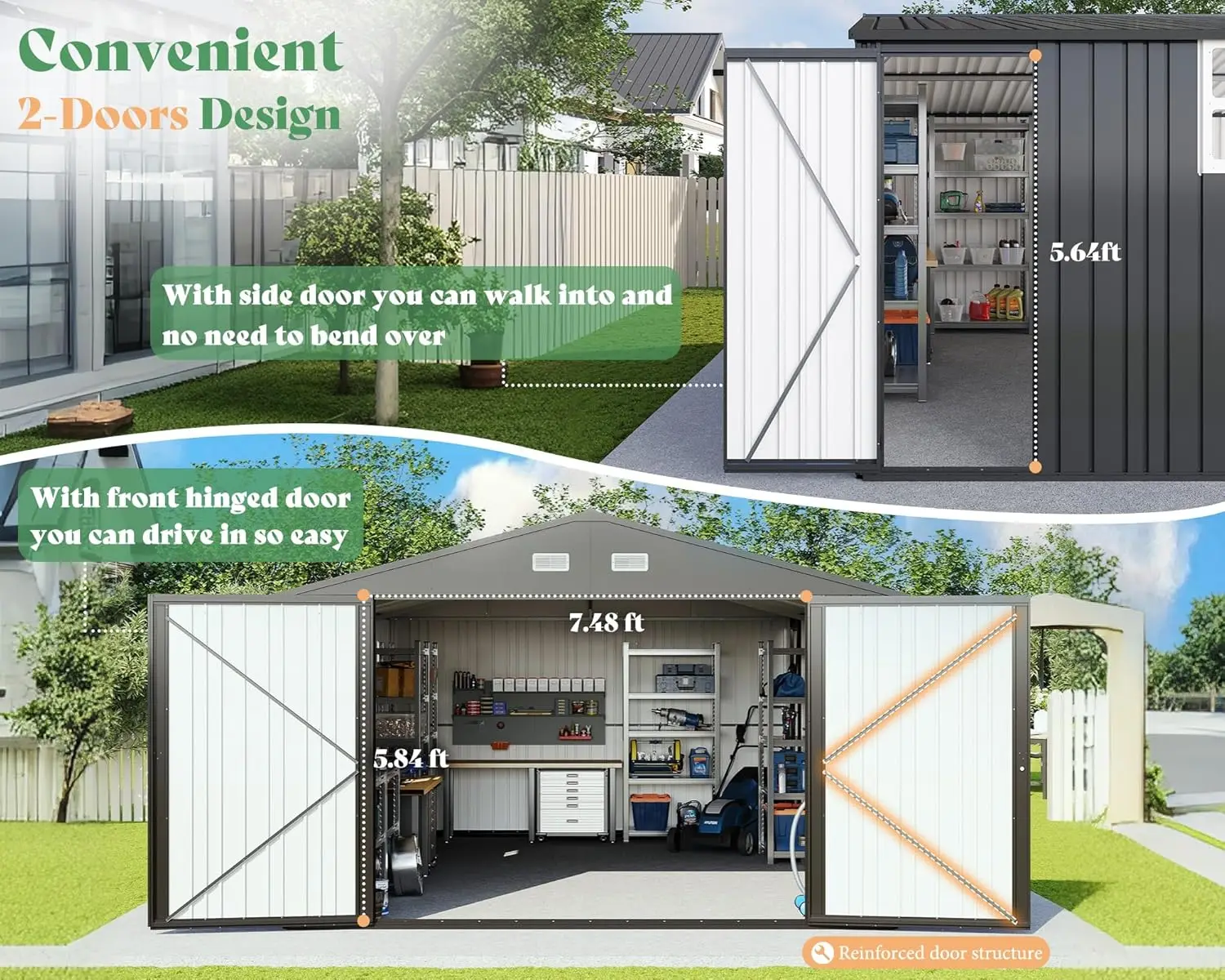 سقيفة جراج معدنية خارجية مقاس 10 × 21 × 7.3 قدم، سقيفة تخزين كبيرة جدًا مع أبواب بمفصلات مزدوجة و4 نوافذ، مرآب للسيارة، متوسطة الحجم #4